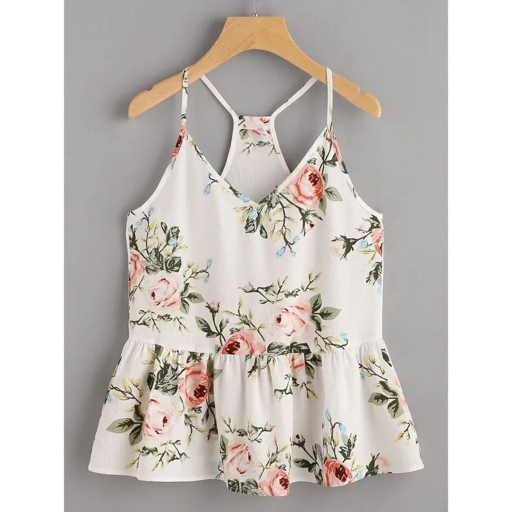 ✨Rose Cluster Print Peplum Racerback Cami Top✨